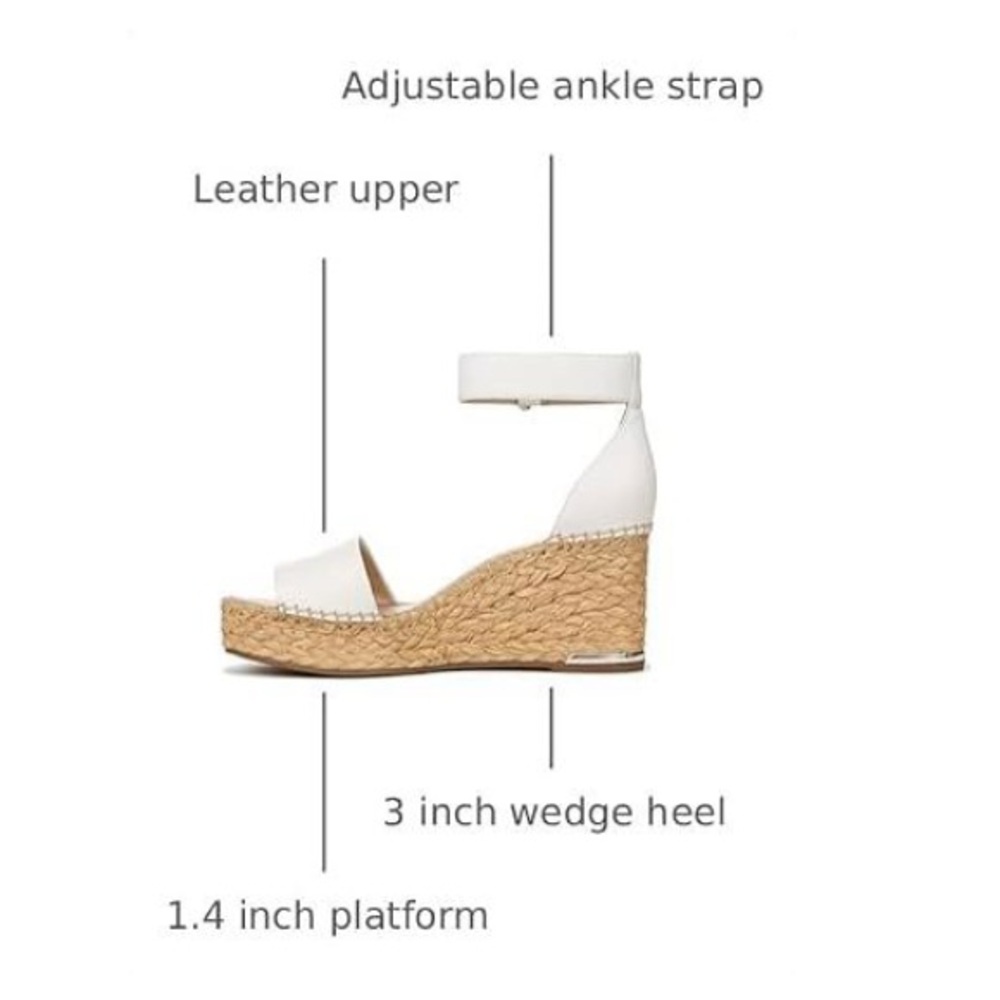 Franco Sarto Clemens Raffia Espadrille Wedge Sandals White Leather 7.5M New!